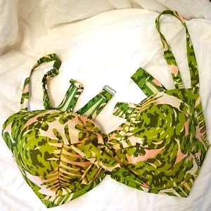 Pink /Green tropical print bikini top